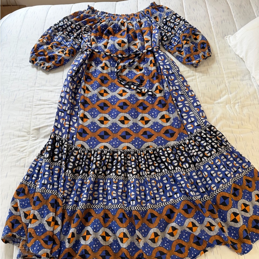 Anthropologie Blue and Orange Geometric Maxi Dress